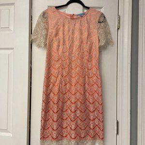 Antonio Melani Women's Pink Ombre Floral Lace Short Sleeve Sheath Pencil Dress 8